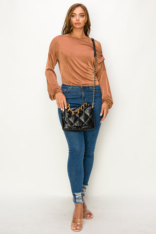 Quilted Front Flap Shoulder Bag