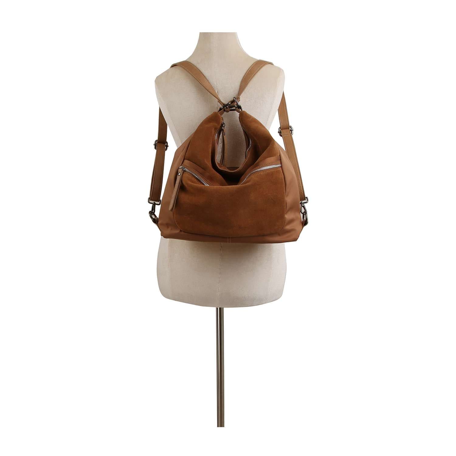 convertible backpack hobo bag leather zipper top Genuine Leather Convertible Hobo Backpack – handbagexpress