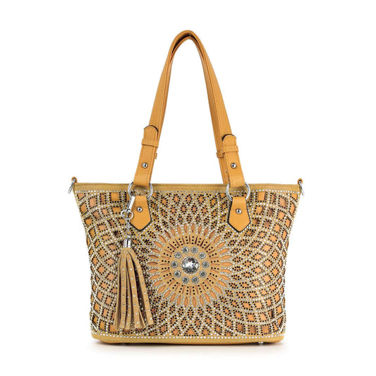 Patterned Bling Layered Design Shopper Tote