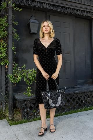 Dazzling Wing Design Rhinestone Tote