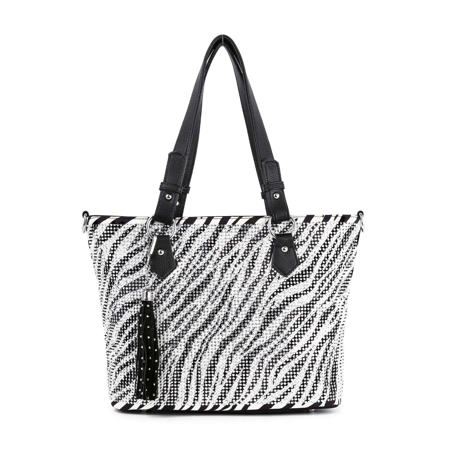 Zebra Striped Rhinestone Tote Handbag – handbagexpress