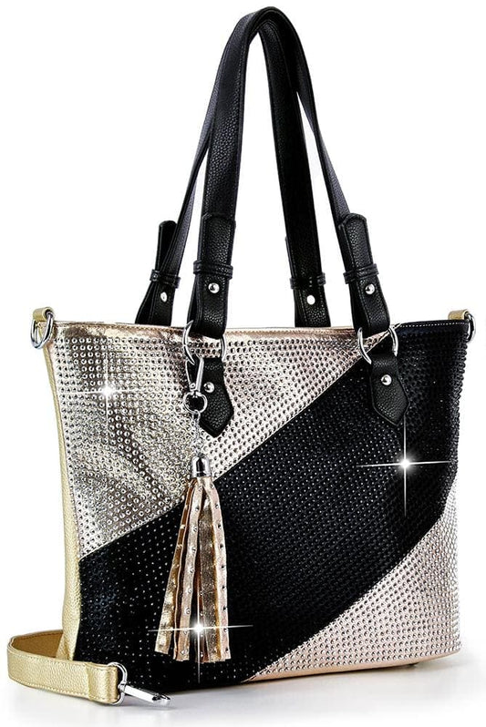 Bold Rhinestone Accent Tote Handbag