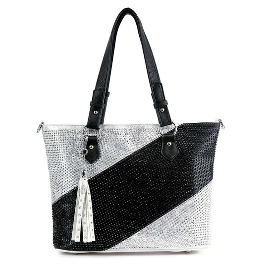 Bold Rhinestone Accent Tote Handbag