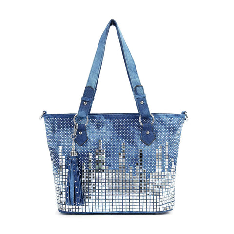 Rhinestone Skyline Tote Handbag