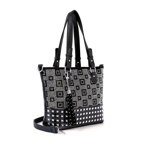 Stud and Rhinestone Pattern Tote Handbag