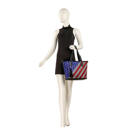Modern Flag Rhinestone Design Shopper Tote