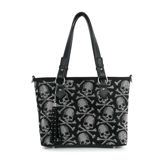 Rhinestone Bling Skull Tote Handbag