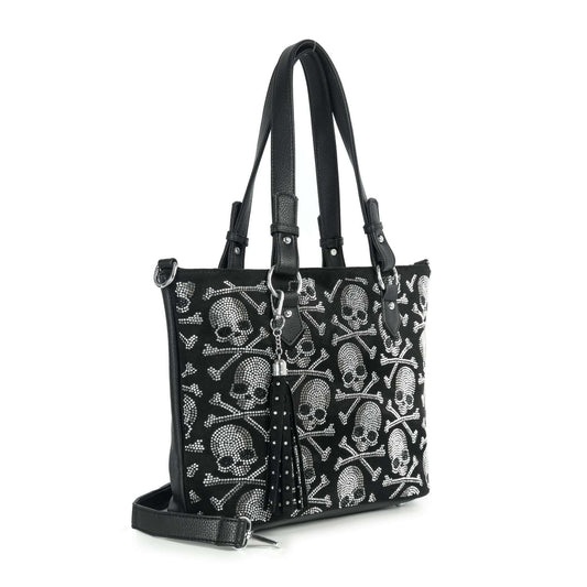 Rhinestone Bling Skull Tote Handbag