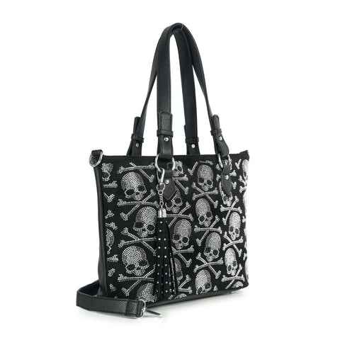 Rhinestone Bling Skull Tote Handbag