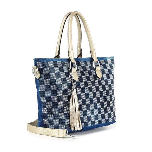 Checkerboard Rhinestone Design Tote Handbag