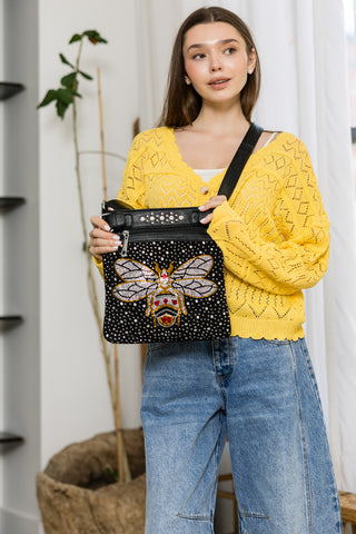 Rhinestone Bee Crossbody Sling