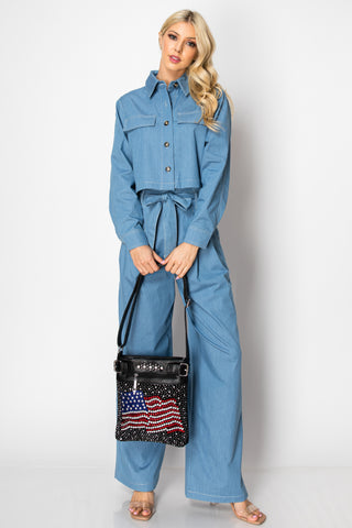 Rhinestone Bling  Flag Crossbody Sling