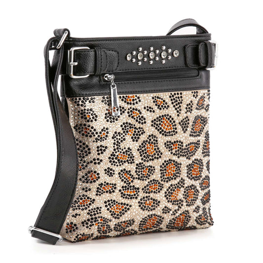 Rhinestone Bling Leopard Print Crossbody Sling