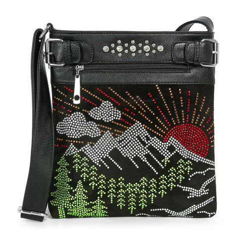 Rhinestone Bling Mountain Scene Crossbody Sling