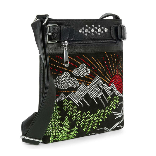 Rhinestone Bling Mountain Scene Crossbody Sling