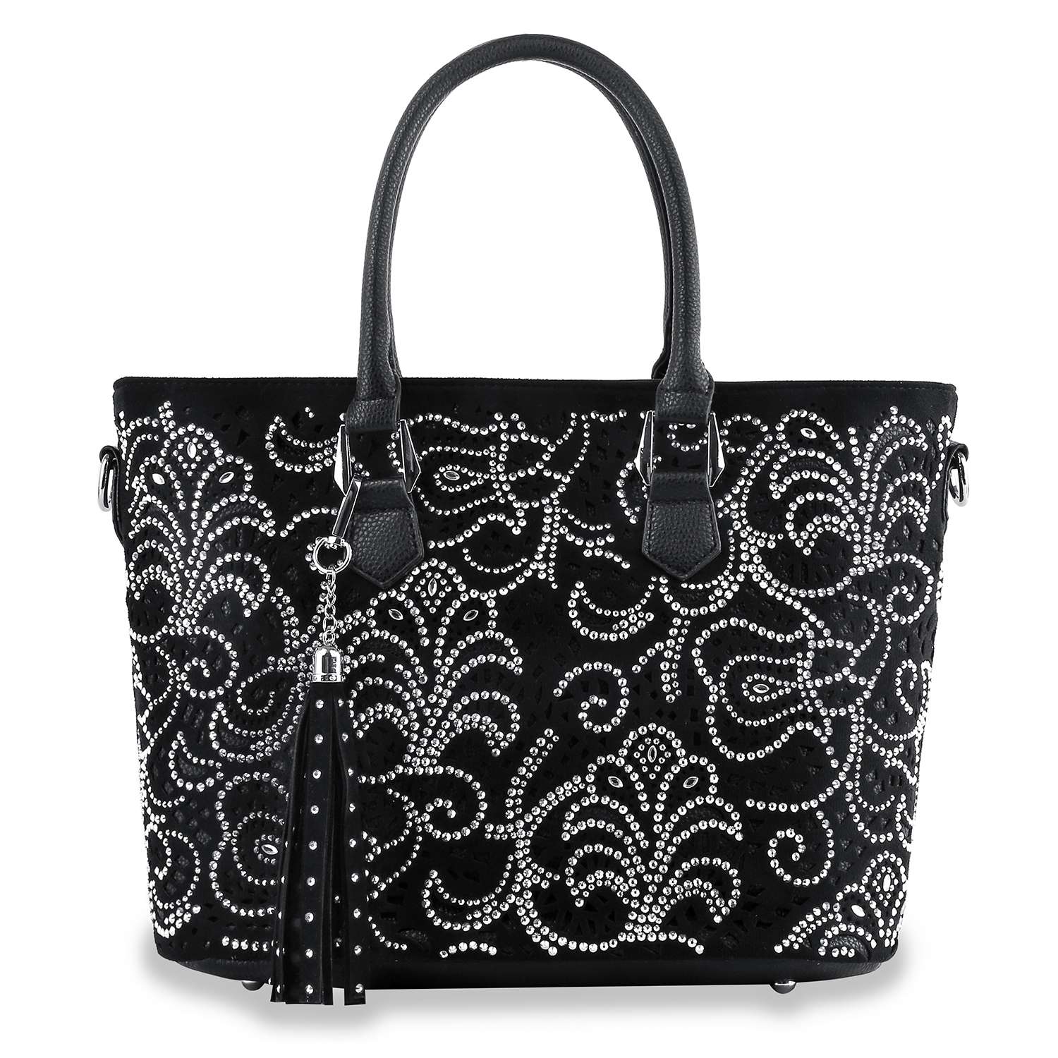 Layered Design Shopper Style Tote - Black – handbagexpress