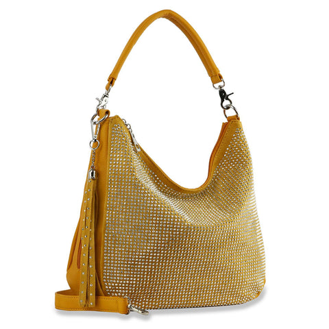 End Pocket Shimmering Stone Hobo Handbag