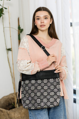 Rhinestone Block Design Hobo Handbag