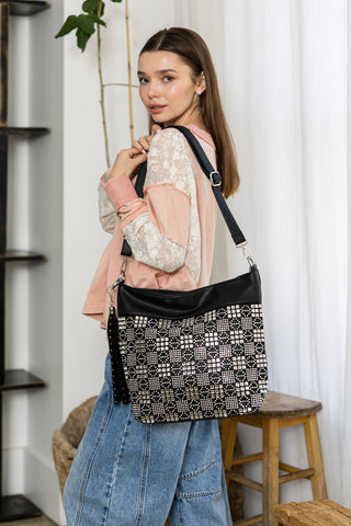Rhinestone Block Design Hobo Handbag