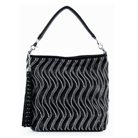 Rhinestone Wave Layered Hobo Handbag