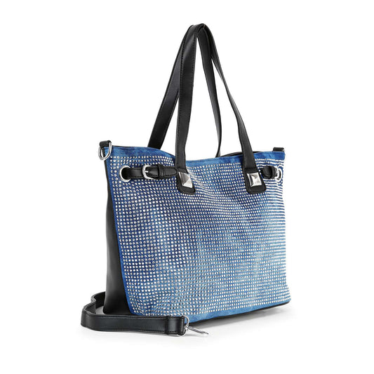 Buckle Accented Sparkling Tote Handbag