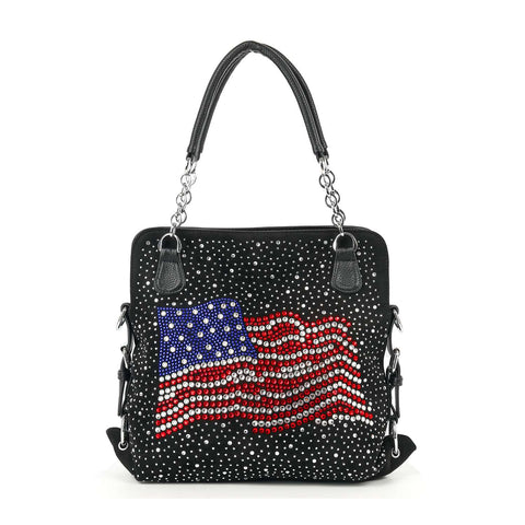 Wavy Flag Rhinestone Shoulder Bag