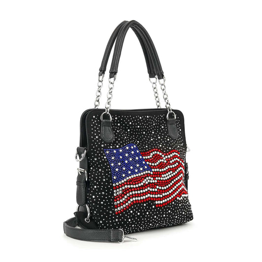 Wavy Flag Rhinestone Shoulder Bag