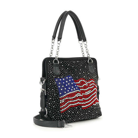Wavy Flag Rhinestone Shoulder Bag