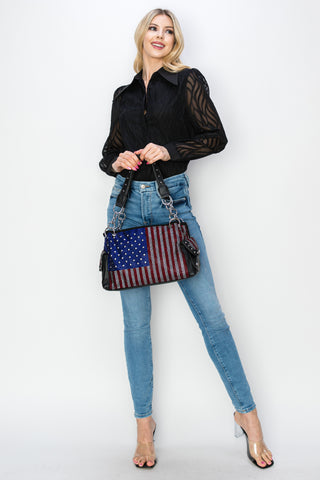 Sparkling American Flag Rhinestone Handbag