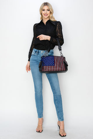 Sparkling American Flag Rhinestone Handbag