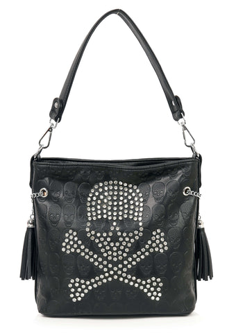 Embossed Rhinetone Skull Hobo