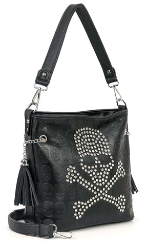 Embossed Rhinetone Skull Hobo