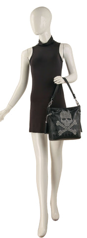 Embossed Rhinetone Skull Hobo