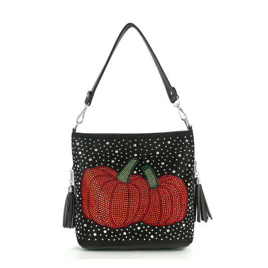 Rhinestone Bling Pumpkin Hobo Crossbody Bag