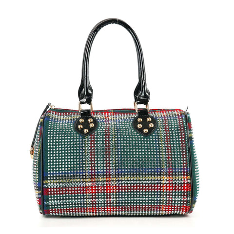 Rhinestone Covered Locked Satchel Handbag