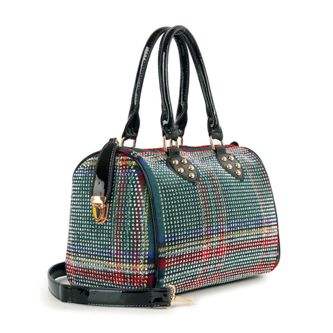 Rhinestone Covered Locked Satchel Handbag