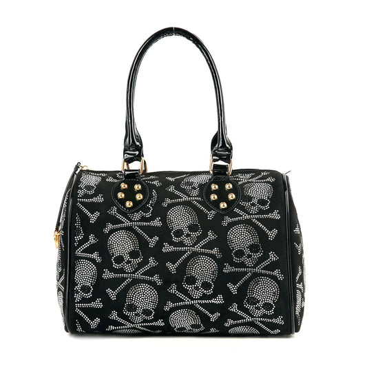 Rhinestone Skull Covered Locked Satchel Handbag
