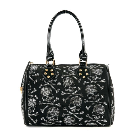 Rhinestone Skull Covered Locked Satchel Handbag