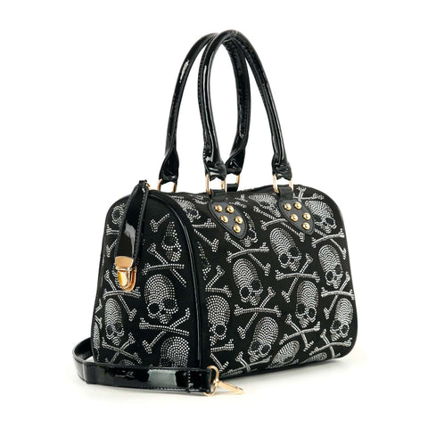Rhinestone Skull Covered Locked Satchel Handbag
