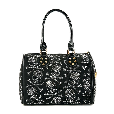 Rhinestone Skull Covered Locked Satchel Handbag