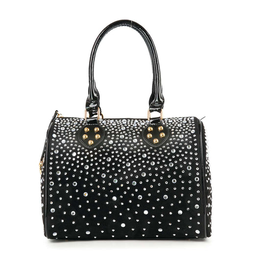 Glamorous Rhinestone Covered Locked Satchel Handbag