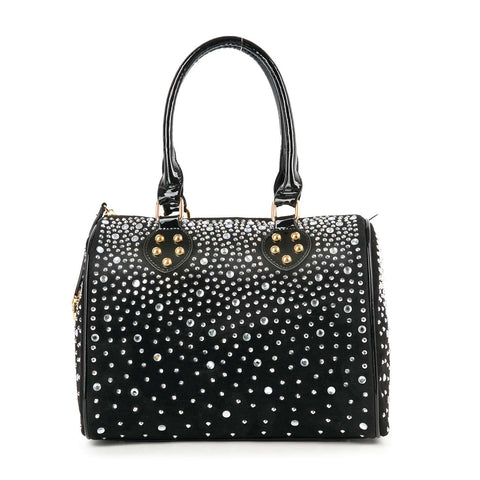 Glamorous Rhinestone Covered Locked Satchel Handbag