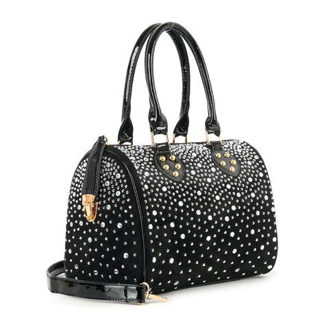Glamorous Rhinestone Covered Locked Satchel Handbag