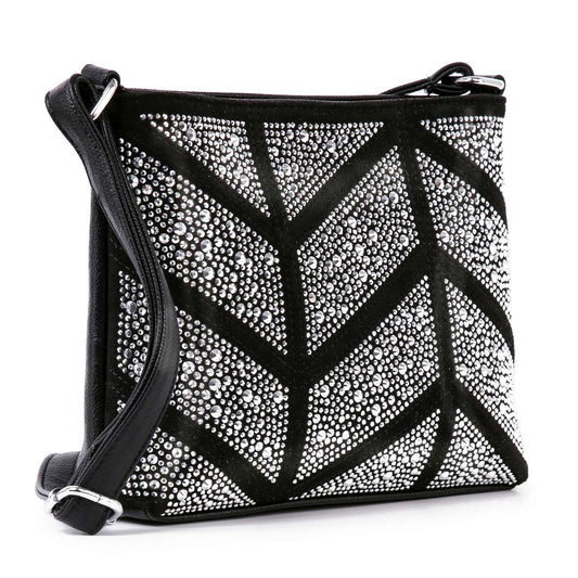 Rhinestone Grid Patterned Crossbody Sling