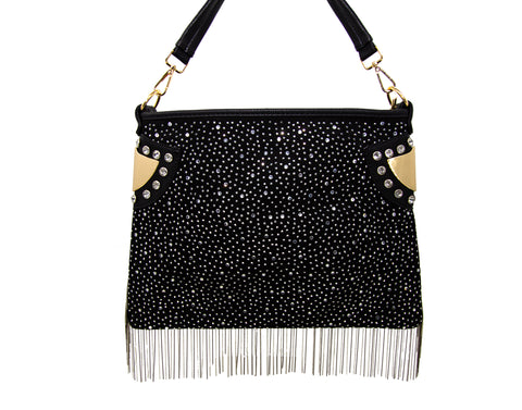 Bling And Beaded Fringe Hobo Handbag