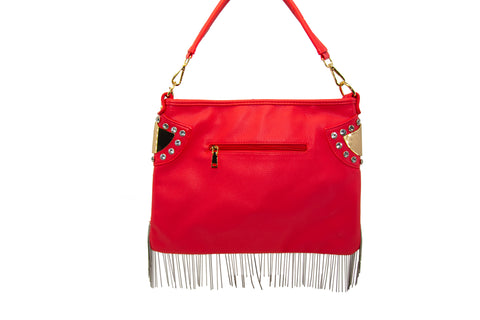 Rhinestone And Beaded Fringe Hobo Handbag