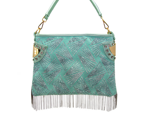 Rhinestone And Beaded Fringe Hobo Handbag