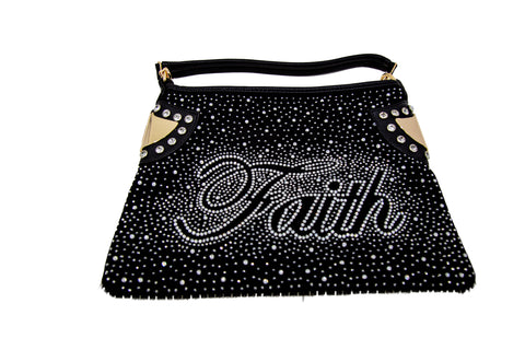Rhinestone And Beaded Fringe Faith Hobo Handbag