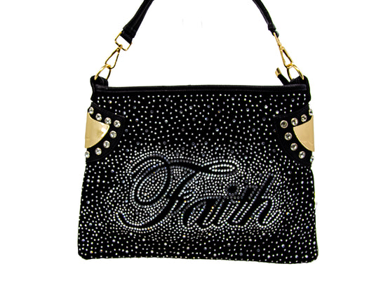 Rhinestone And Beaded Fringe Faith Hobo Handbag