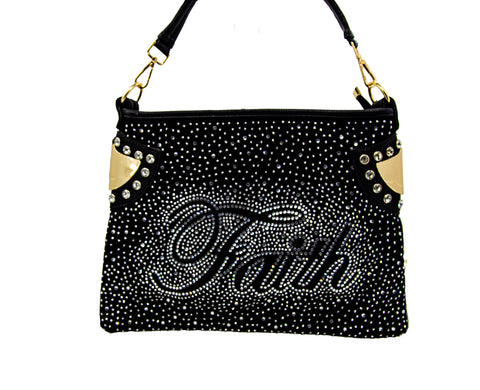 Rhinestone And Beaded Fringe Faith Hobo Handbag